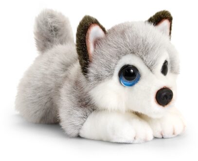 Keel Toys Speelgoed liggende knuffel Husky grijs/wit hondje 25 cm