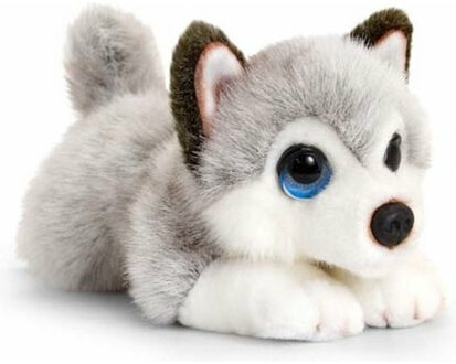Keel Toys Speelgoed liggende knuffel Husky grijs/wit hondje 25 cm
