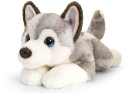 Keel Toys Speelgoed liggende knuffel Husky grijs/wit hondje 47 cm