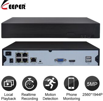 Keeper H.265 4CH Nvr Poe 1080P 5MP Surveillance Cctv Nvr 48V Poe Voor H.265 Ip Camera P2P Onvif netwerk Video Recorder