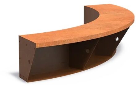 Keerwand cortenstaal binnenbocht 150x150x40cm. brede bovenrand