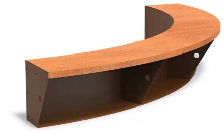 Keerwand cortenstaal binnenbocht 200x200x40cm. brede bovenrand