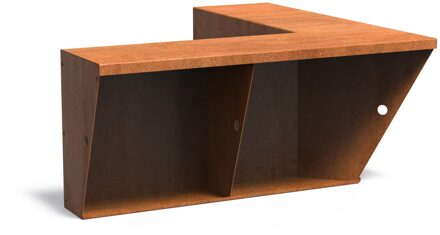 Keerwand cortenstaal binnenhoek 100x100x60cm. brede bovenrand