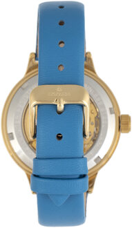 Keizerin Alice Automatisch MOP-horloge met skelet wijzerplaat en lederen band Blauw