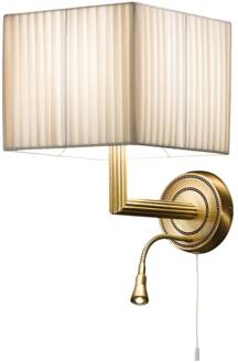Keizerlijke wandlamp met LED leeslampje messing gepolijst gesatineerd, ivoor