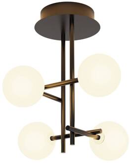 Kelder plafondlamp, ijzer, zwart, 4-lamps, glas, wit zwart, opaalwit