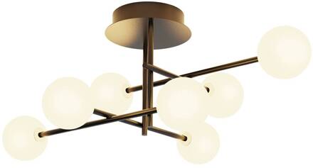 Kelder plafondlamp, ijzer, zwart, 7-lamps, glas, wit zwart, opaalwit