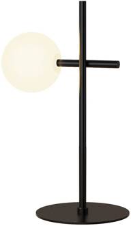 Kelder tafellamp, 1-lamp, ijzer, zwart, glas, wit zwart, opaalwit