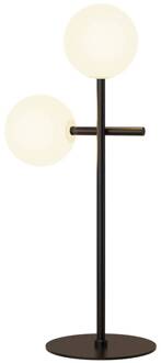 Kelder tafellamp, 2-lamps, ijzer, zwart, glas, wit zwart, opaalwit