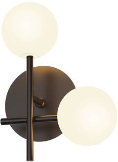 Kelder wandlamp, 2-lamps, ijzer, zwart, glas, wit zwart, opaalwit