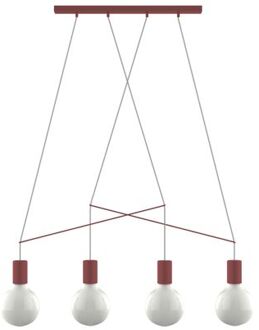 Kelly Hanglamp, 4x E27, Metaal, Rood Cowhide, L.40cm