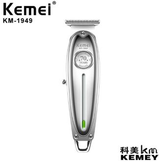 Kemei 1949 Professionele Tondeuse Alle Metalen Mannen Elektrische Draadloze Tondeuse 0.1Mm T Blade Finish Kapsel Kapper Machine Zilver