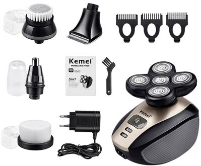 Kemei 5 In 1 Elektrische Scheerapparaat Mannen Nose Hair Trimmer Wasbare 4D Drijvende Blade Hoofd Scheren Baard Trimmer Scheerapparaat Neus haar Cutter zonder doos