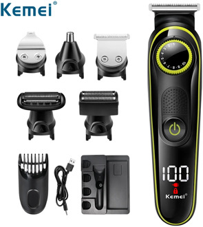 Kemei 5 in 1 LCD Hair Trimmer Household Electric Hair Clippers Multifunctional USB Rechargeable Nose Hair Cut Machine