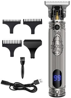 Kemei Elektrische Tondeuse Olie Hoofd Graveren Clipper Oplaadbare Scheerapparaat Fader Elektrische Scheermes Rand Haar Snijmachine zonder doos zilver