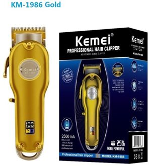 Kemei Professionele Haar Snijden Trimmer Goud Zilver Machine Maaier KM-1986 Elektrische Tondeuse Draadloze Lcd Alle-Metalen Kapper goud met doos