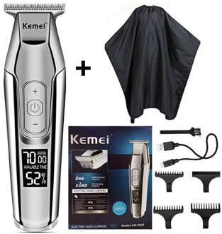 Kemei Tondeuse Baard Trimmer Mannen Tondeuse Lcd Digitale Display Cordless Kapsel Elektrische Scheerapparaat 5 Add haircut cloth
