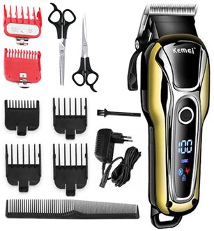 Kemei Tondeuse Professionele Tondeuse In Tondeuse Voor Mannen Elektrische Trimmers Lcd Display Machine Kapper Haar Snijder 5 6combs scissors