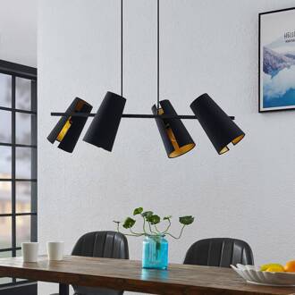 Kemoni hanglamp, 4-lamps zwart, goud