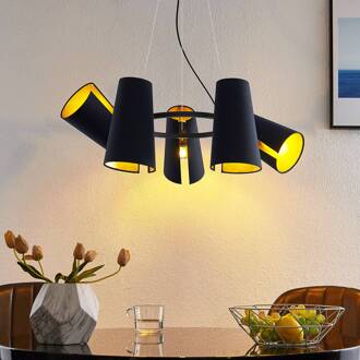 Kemoni hanglamp, 5-lamps zwart, goud
