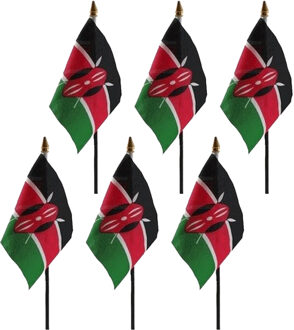 Kenia - 6x - mini vlaggetje van 10 x 15 cm op stokje - Landen vlag - H27 cm