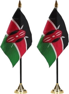 Kenia tafelvlaggetjes set 2x stuks- 10 x 15 cm - met/op standaard - polyester