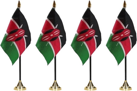 Kenia tafelvlaggetjes set 4x stuks- 10 x 15 cm - met/op standaard - polyester