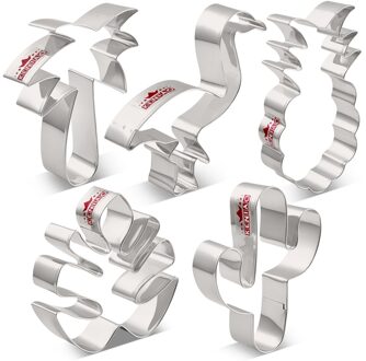 KENIAO Tropische Blad Cactus Flamingo Ananas Cookie Cutters voor Zomer-5 PCS-Fondant/Biscuit Cutter-Roestvrij staal