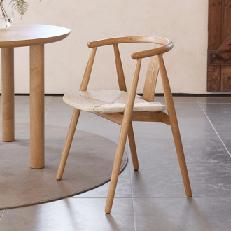 Kenza eikenhouten eetkamerstoel naturel - met rieten zitvlak Bruin