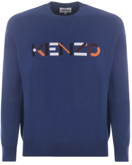 Kenzo Blauwe Katoenen Trui met Logodetail Kenzo , Blue , Heren - L,S