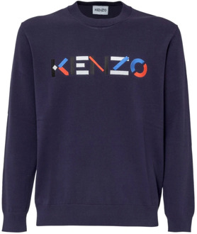 Kenzo Blauwe Katoenen Trui met Logodetail Kenzo , Blue , Heren