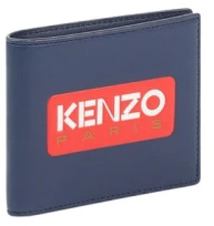 Kenzo Blauwe Leren Vouwportemonnee met 10 Kaartsleuven en Biljetvak Kenzo , Blue , Heren - ONE Size