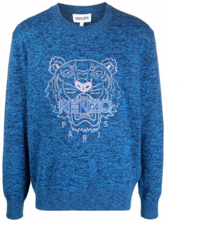 Kenzo Blauwe Tiger Icon Logo Sweater Kenzo , Blue , Heren