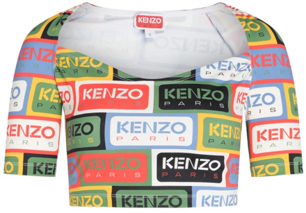 Kenzo Crop Top met Multicolor Print en Vierkante Halslijn Kenzo , Multicolor , Dames - M,S,Xs