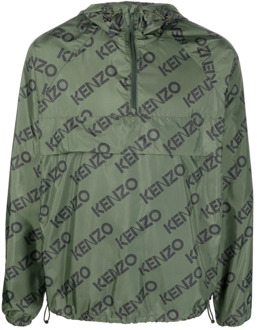 Kenzo Donker Khaki Logo Print Windbreaker Kenzo , Green , Heren - L,S