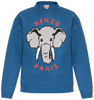 Kenzo Gebreide kleding met ronde hals en olifantmotief Kenzo , Blue , Heren - Xl,L,M,S