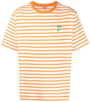 Kenzo Gestreept Logo Print T-shirt Kenzo , Orange , Heren - L,M,Xs