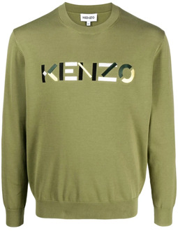Kenzo Groene Katoenen Trui met Logo Detail Kenzo , Green , Heren - L,M