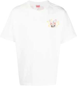 Kenzo Heren Crewneck T-Shirt met Voor- en Achterprint Kenzo , White , Heren - L,M