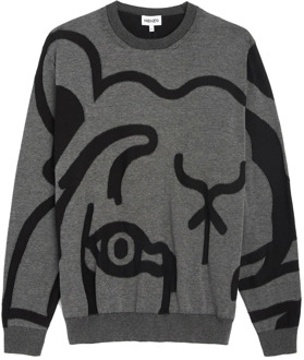 Kenzo Heren Sweatshirt met Abstracte Tijgerprint Kenzo , Gray , Heren