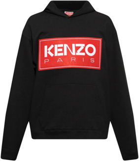 Kenzo Hoodie met logo patch Kenzo , Black , Heren - Xl,L,M,S