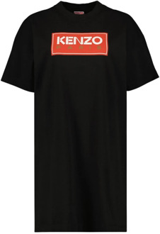 Kenzo Katoenen Jurk met Logo Print Kenzo , Black , Dames - S