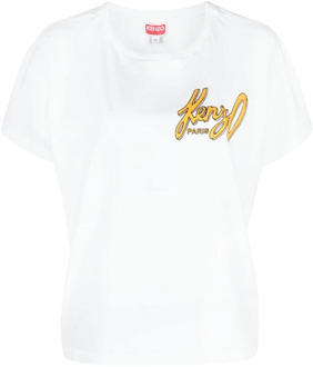Kenzo Logo-Print Katoenen T-Shirt Kenzo , White , Dames - S,Xs