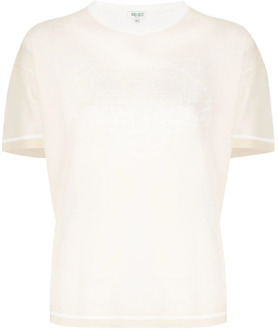 Kenzo Mesh Gebreid Tiger Logo T-Shirt Kenzo , White , Dames - S