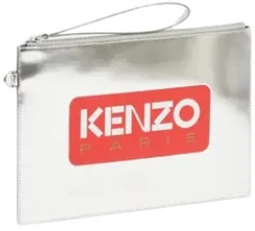 Kenzo Metallic Leren Clutch met Iconisch Logo Kenzo , Gray , Unisex - ONE Size