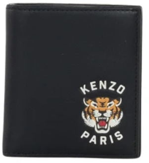 Kenzo Opvouwbare Mini Varsity Leren Portemonnee Kenzo , Black , Heren - ONE Size