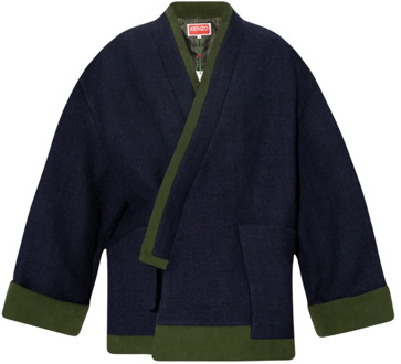 Kenzo Winter Wollen Kimono Jas Kenzo , Blue , Dames - M