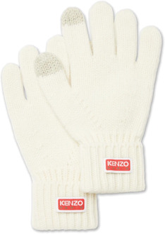 Kenzo Witte Wol Logo Handschoenen Kenzo , White , Dames - M