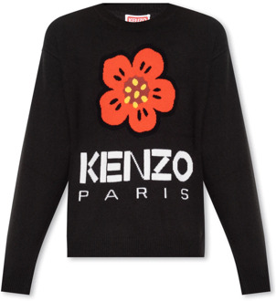 Kenzo Wollen trui met logo Kenzo , Black , Heren - 2Xl,Xl,L,M,S