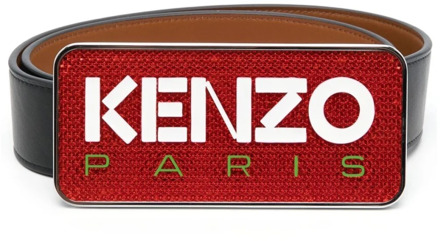 Kenzo Zwart Logo Plaque Leren Riem Kenzo , Black , Heren - 90 Cm,85 Cm,75 Cm,95 CM
